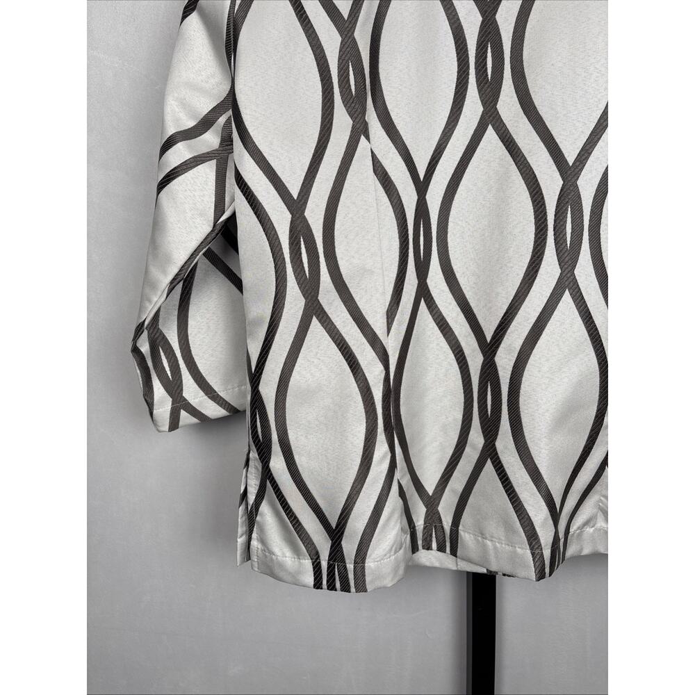 Connie Roberson Silk Geometric Print Blazer Jacket Medium White Jewel Buttons - Picture 12 of 13